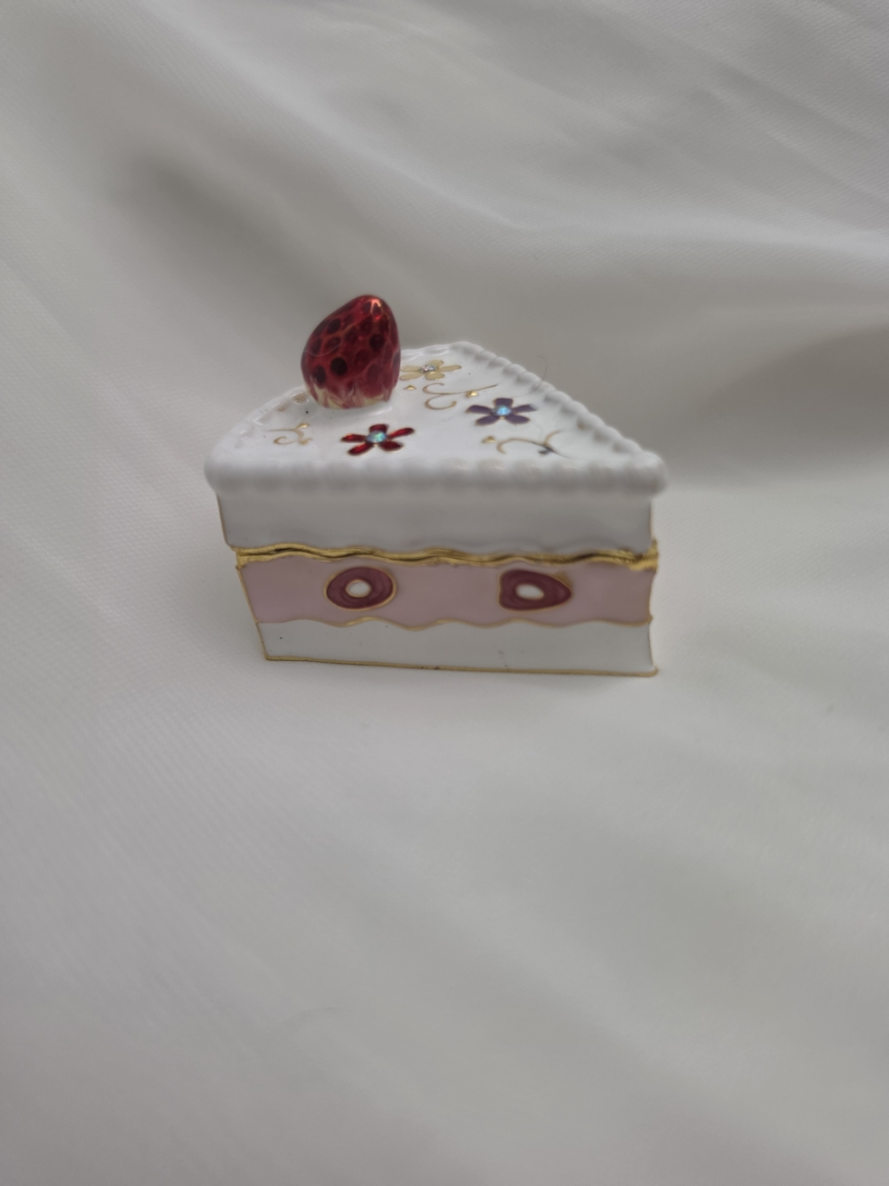 Cake Slice Trinket Jewelry Box Proposal Ring Box Rhinestone Enamel